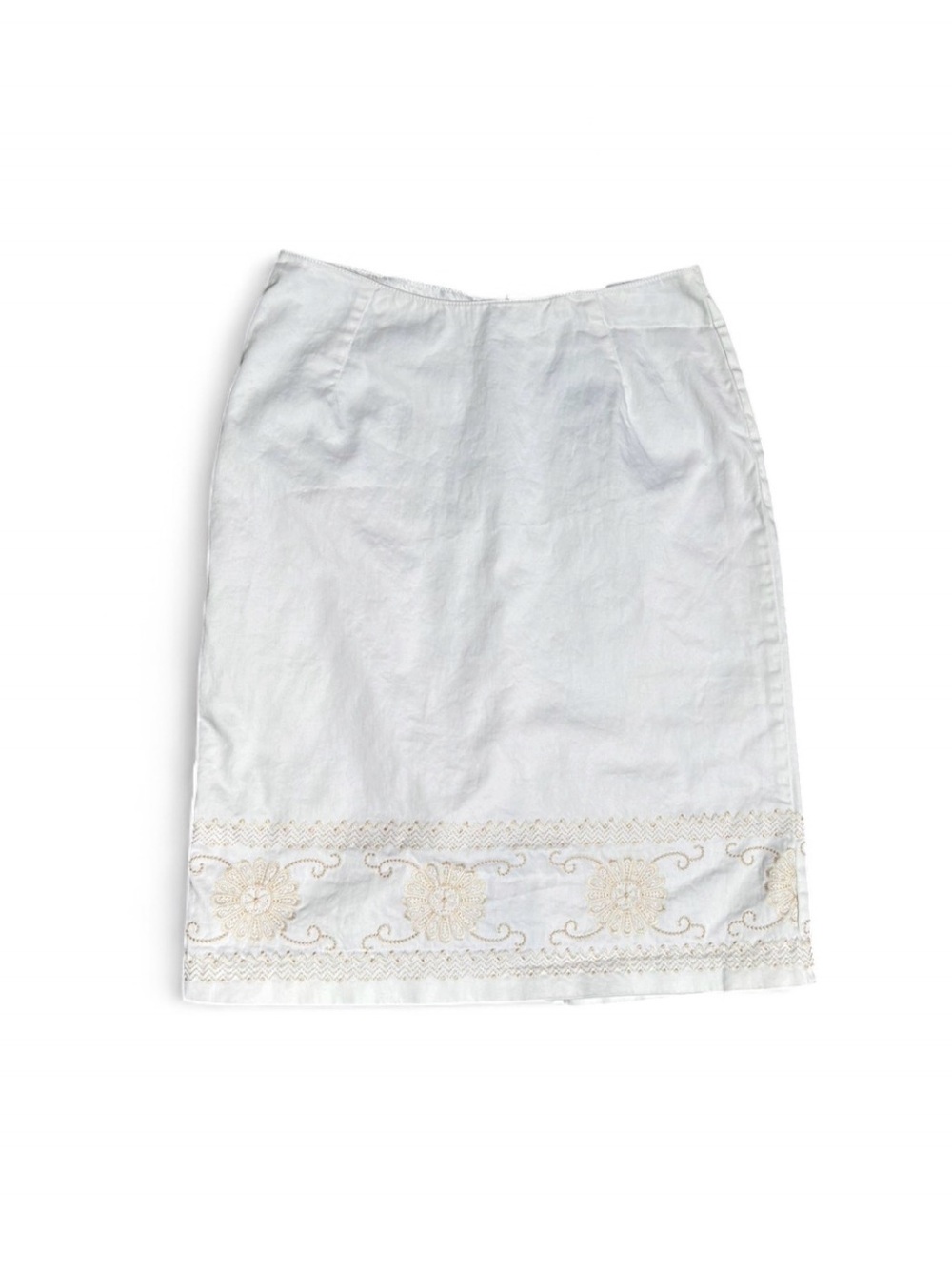 Tailor B.Moss Pencil Skirt in White with Gold Embroidery